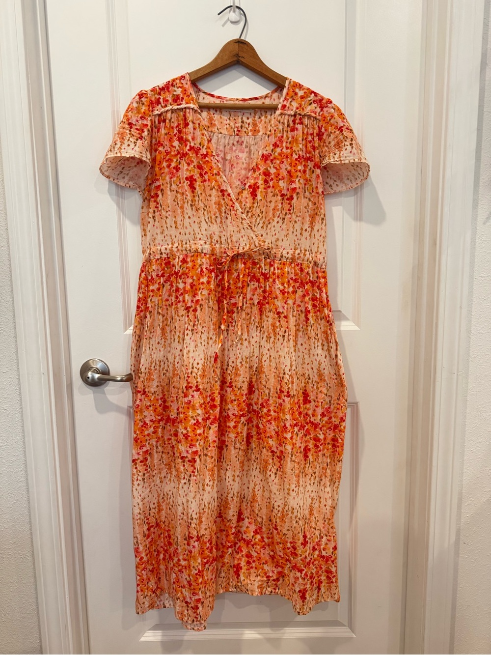 Christy Dawn Organic Cotton Peach and Coral Floral Maxi Dress